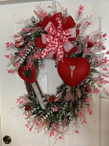 Valentine’s Day grapevine, Key to my Heart wreath