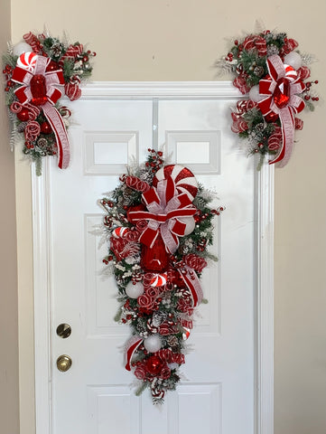 Wreath- 3pc Red & White Swag set