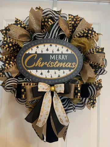 Wreath- Black & Gold Merry Christmas