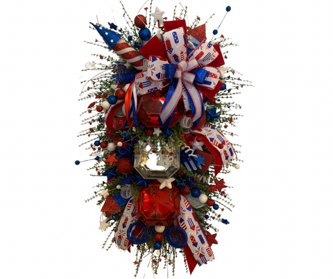 Wreath- Jeweled Patriotic Swag