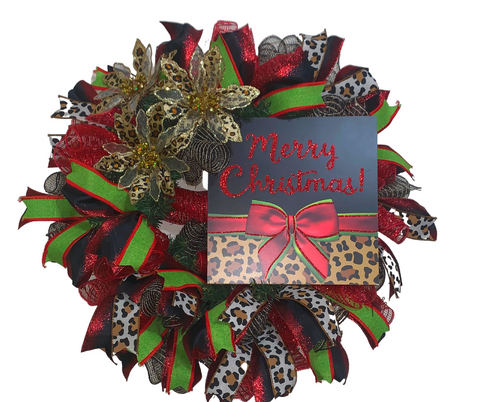 Wreath- Merry Christmas w/Leopard Print