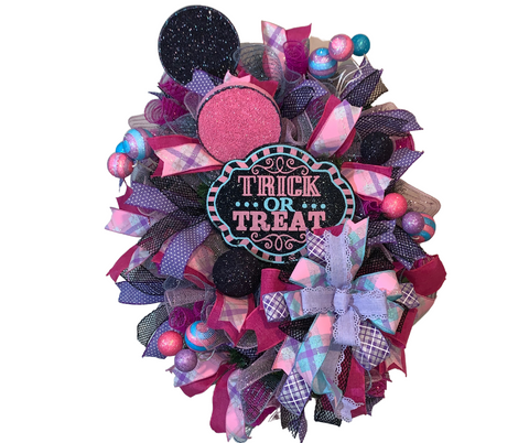 Wreath- Pink Trick or Treat Swag